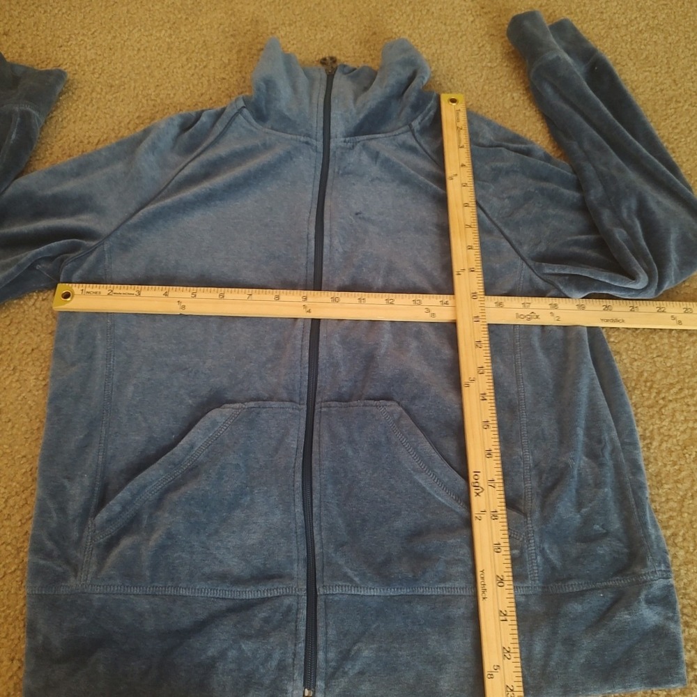 Unbranded Velour Tracksuit Women M Blue Excellent Zip Hoodie Wide Leg Pants Set
